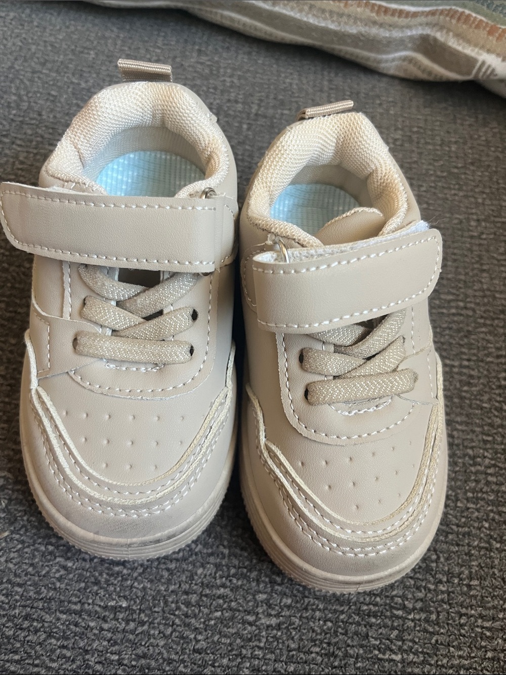 Kids Neutral Cream Casual Sneakers with Hook-and-Loop Strap